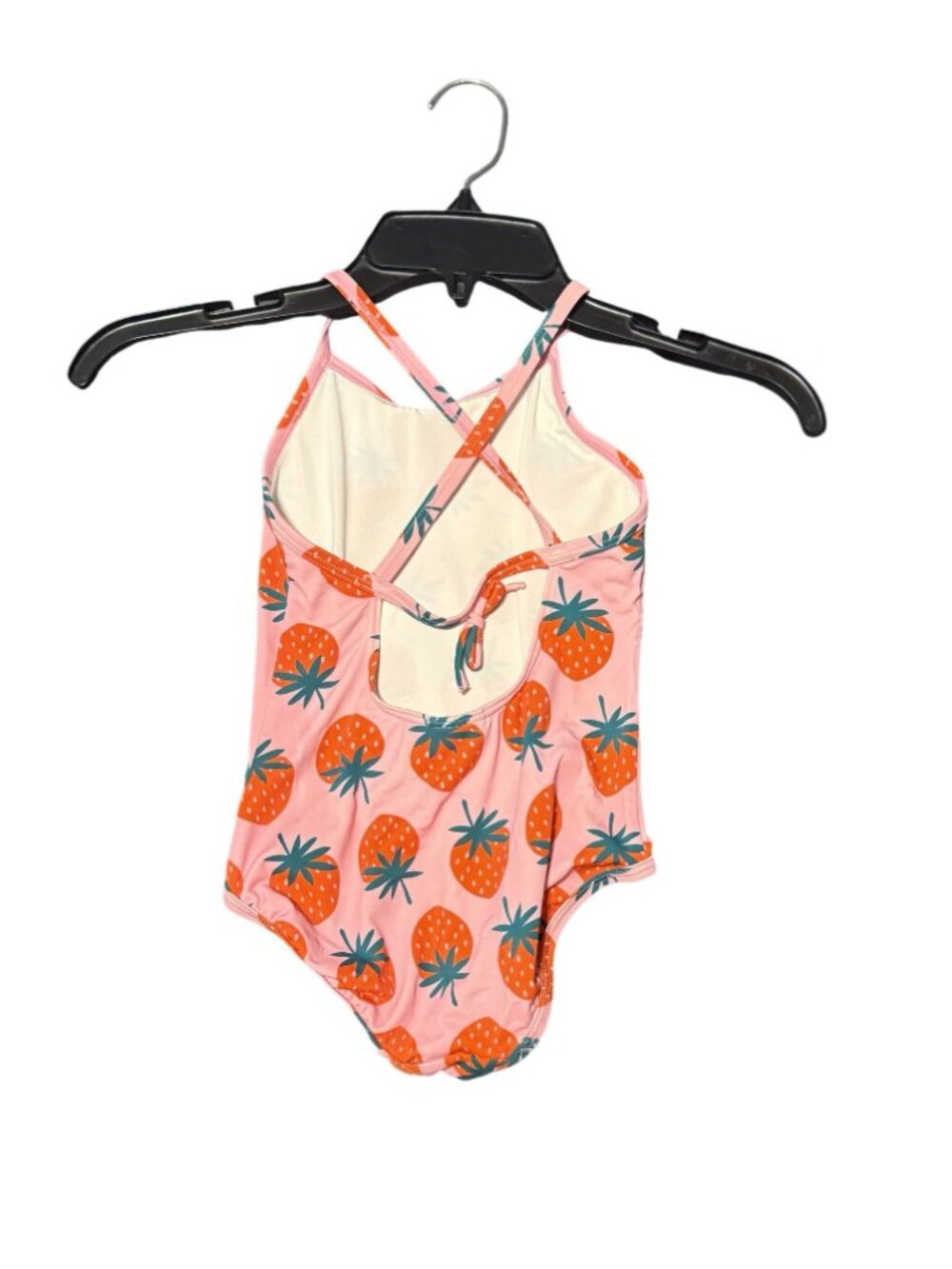 Hanna Andersson Girls Pink Strawberry Print Swimsuit Size 4 Cross-Back Straps - Picture 2 of 3